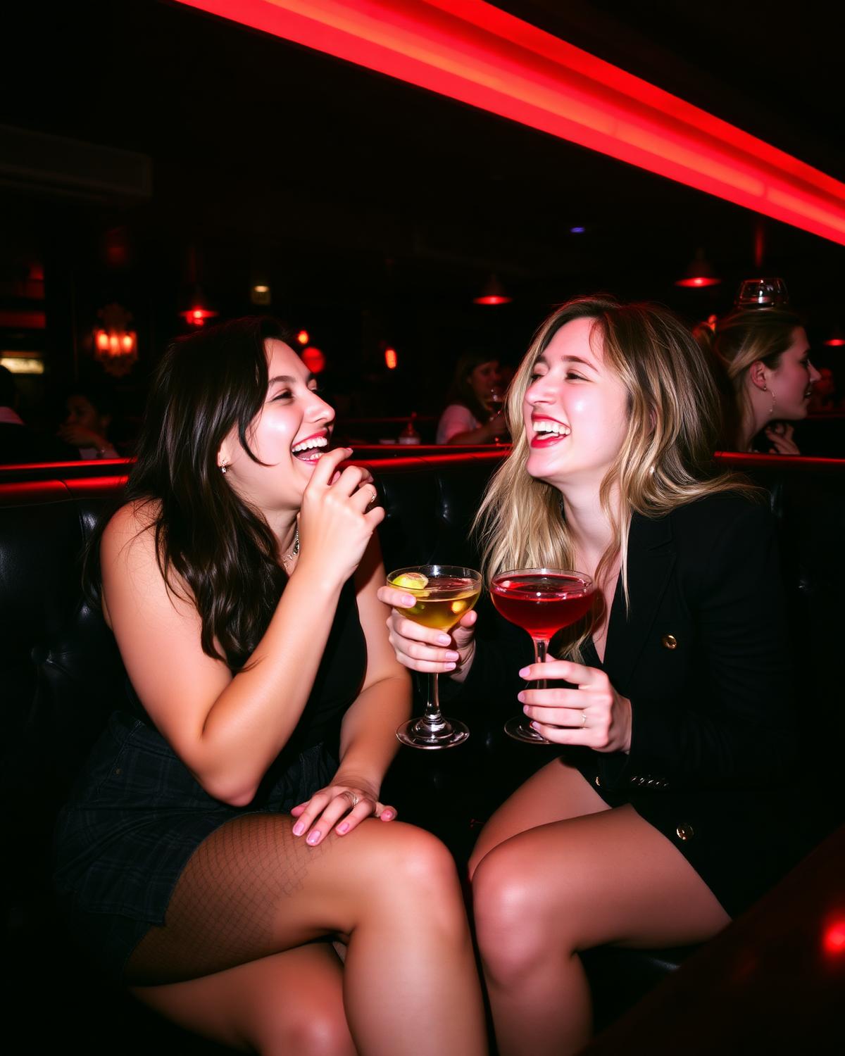 Friends laughing at booth